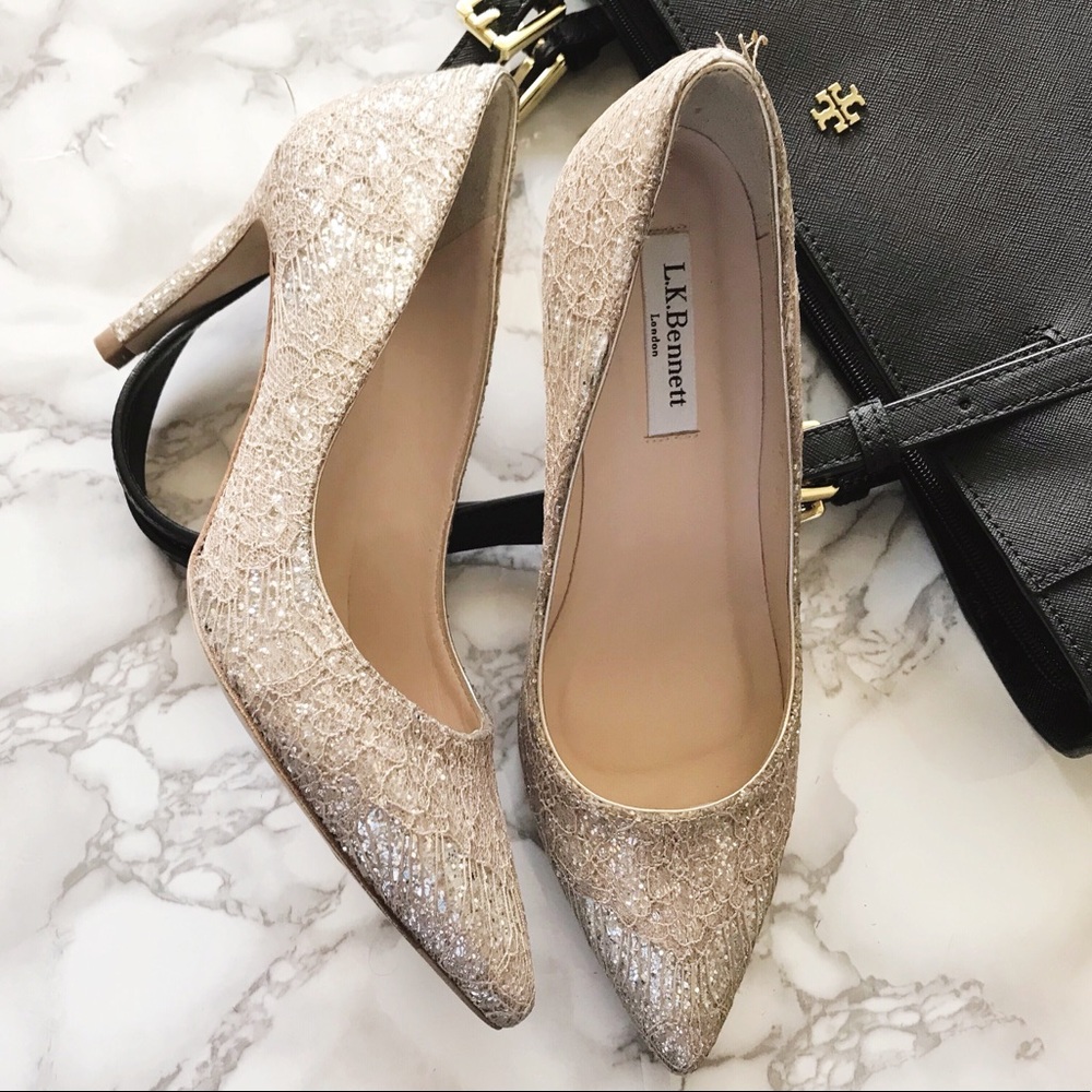 L.K Bennett Glitter Lace Heel - Picture 3 of 5